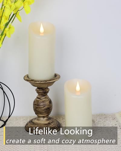 Flameless Candles Set of 3 - 3" x 5"6"7" Ivory LED Pillar Candles with Remote Timer - Real Wax, Flickering 3D Moving Flame, Last 1000+ Hours, Home Wedding Decor