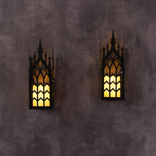Black Church Window Wall Candle Sconce Set of 2 - Gothic Cathedral Design