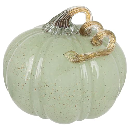 Large Handblown Glass Pumpkin - Seafoam & Gold Speckled Thanksgiving Halloween Decor