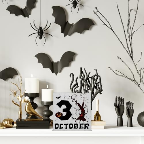 Halloween Wooden Sign Decor - 5x5 Inch Spooky Ghost Theme Table or Wall Sign