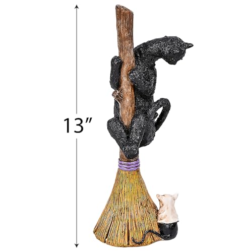 Halloween Black Cat with Broom Tabletop Decoration - 13 Inches