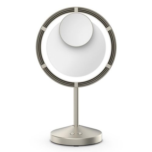 Conair LED-Lighted Fan Makeup Mirror with Spot Magnification, Vanity Mirror with Lights and Fan with 3 Settings, 6.3-Inch Viewing Area, Brushed Satin Nickel Finish