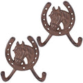 Western Horse Shoe Shaped Double Wall Hooks Rustic Cast Iron Hangers - Red Copper