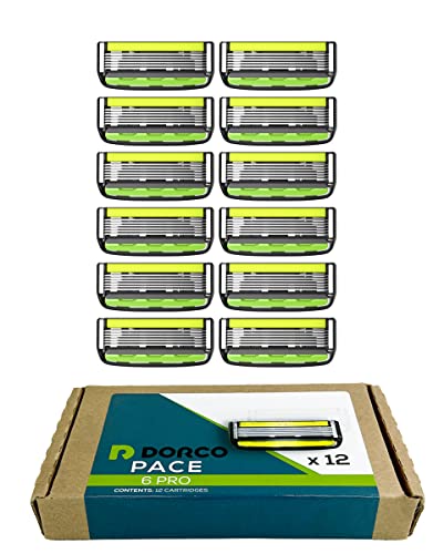 12 Pack Razor Blade Refills for Pace 6 Pro Shaving System - 6-Blade Cartridges with Vitamin E & Aloe Vera Strip