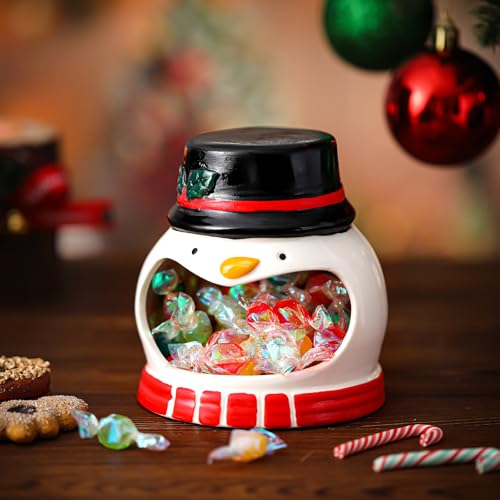 Ceramic Snowman Candy Dish - Winter Holiday Table Centerpiece & Decor
