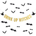 Halloween Banner with Bat Stickers - Gold Drink Up Party Decorations Indoor