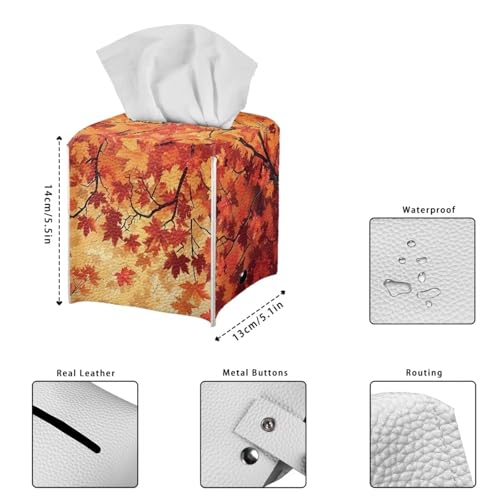 Fall Maple Leaf Leather Tissue Box Cover for Living Room & Bathroom - Easy to Install, Washable