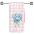 Hydrangea Floral Kitchen Towels - Pink & White Checkered Hand Dish Towels, 16x24 Inch, Variation 1