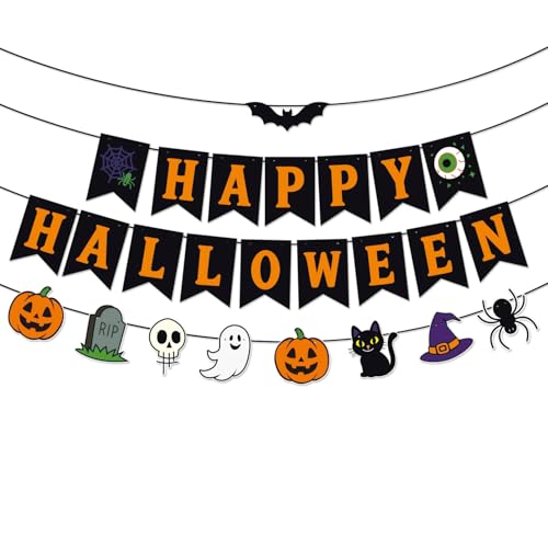 Halloween Banner Garland Set with Pumpkins Ghost Skull and More - Party Decorations