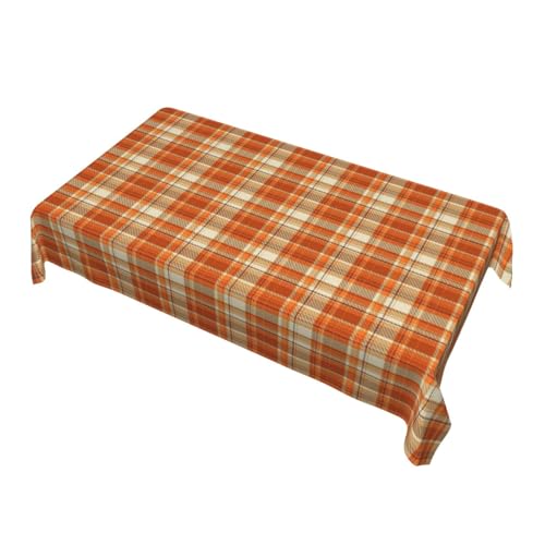 Fall Burnt Orange Checkered Rectangular Tablecloth 60x104 Inch - Stain-Resistant Autumn Dining Cover