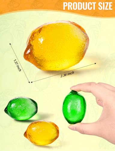 Glass Lemon Figurine Set - 2 Inches, Green and Yellow Collectible Decorations - Variation 2