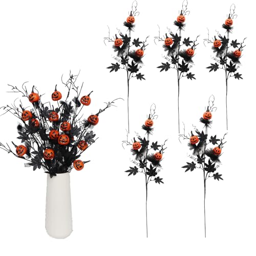 Yellow Artificial Pumpkin Maple Leaf Flowers - 21 Inch Halloween Decor Set of 5