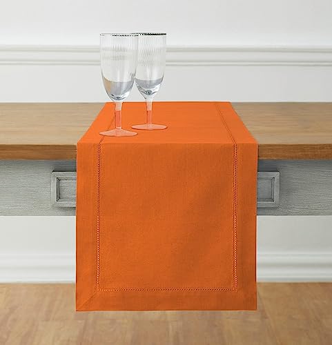 Cotton Linen Pumpkin Hemstitch Table Runner 14x72in - Handcrafted Decor