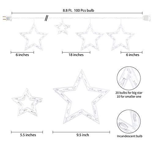 8.5 Ft Christmas Star Window Lights - Connectable Icicle String Lights with 6 Drops - Warm White Indoor Outdoor Decorations - Variation of 1 PC - 6 Drops - Star