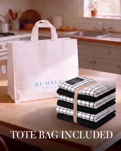 Kitchen Towel Set - 6 Pack 100% Cotton Black Dish Towels, 16x28 Inches - Soft & Absorbent