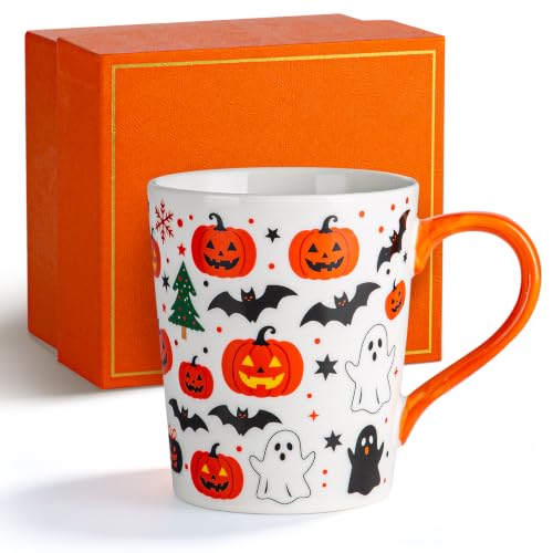Halloween Mug 11 Oz Ceramic Pumpkin Ghost Coffee Cup with Gift Box - Fall Decor