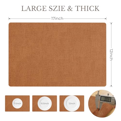 Faux Leather Vinyl Placemats Set of 4 - Orange, Rectangular, Heat-Resistant