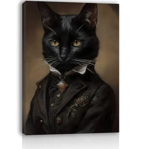 Black Cat Canvas Wall Art Poster - Gothic Home Decor, 11.5x15 Inch - Variation C001