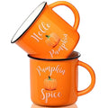 Pumpkin Mugs Set of 2 - 14 oz Ceramic Fall Coffee Cups for Halloween Thanksgiving