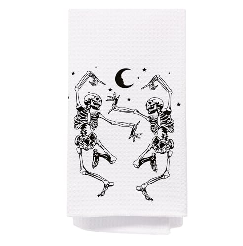 Funny Skeleton Kitchen & Bath Towels - White Halloween Decorative Hand Towels 16x24 Inches