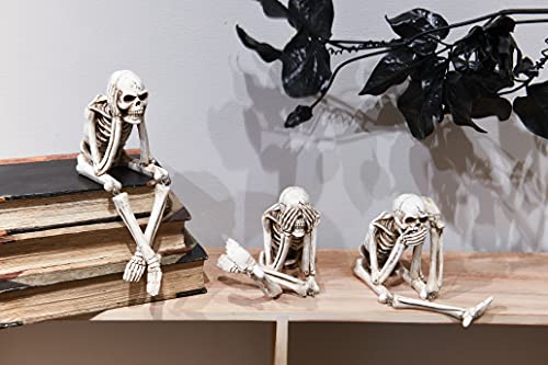 Halloween Skeleton Figurines Set - No Evil Yoga Skeleton Decor - Spooky Home Decor