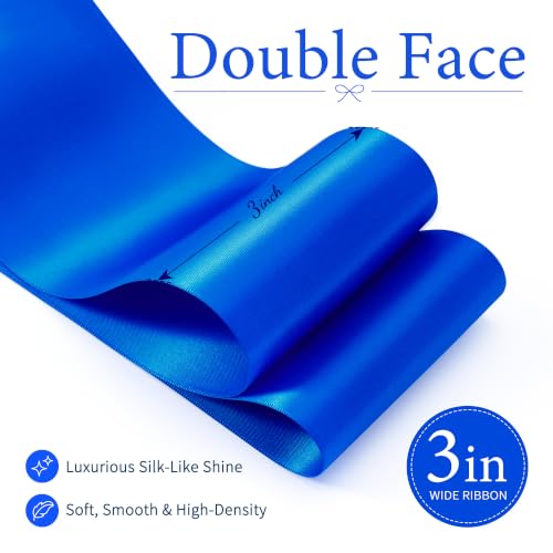 3 Inch Electric Blue Double Face Satin Ribbon for Bows & Gift Wrapping - 10 Yards