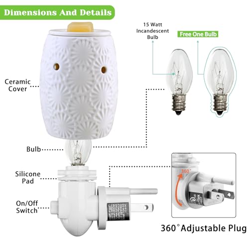 Egg Ceramic Wax Melt Warmer - Night Light Plug-in Scented Wax Burner with Two Bulbs