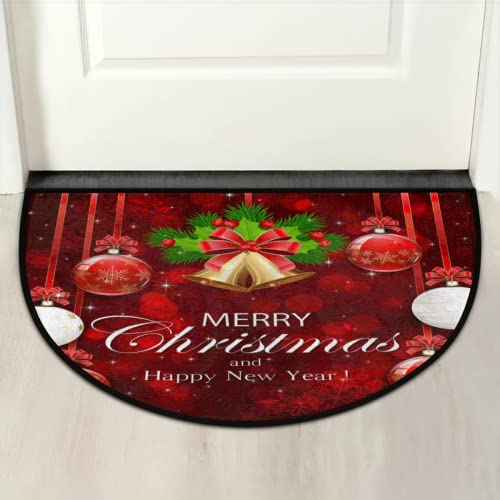 Christmas Half Moon Doormat with Bells - Red & Gold Holiday Welcome Mat – Variation Z:christmas 1