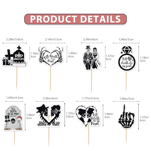 Black Halloween Bride or Die Cupcake Toppers 24Pcs Bachelorette Party Decorations