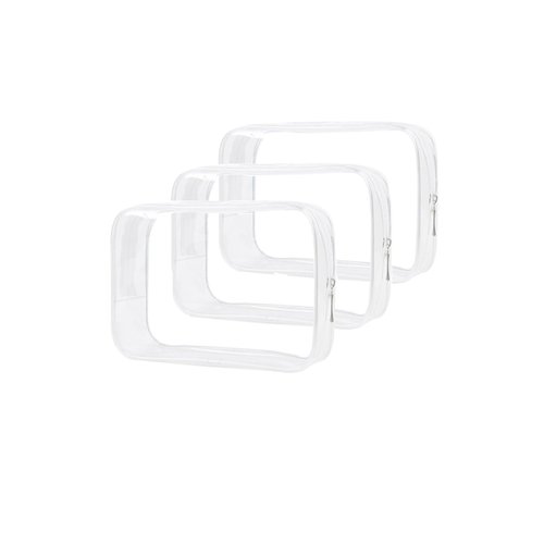 Clear Travel Bags 3 Pack 7.9"x2.5"x5.3" Multipurpose Transparent TSA Cosmetic Bag Clear Pouch For Toiletry, Makeup, Traveling - Single Zipper