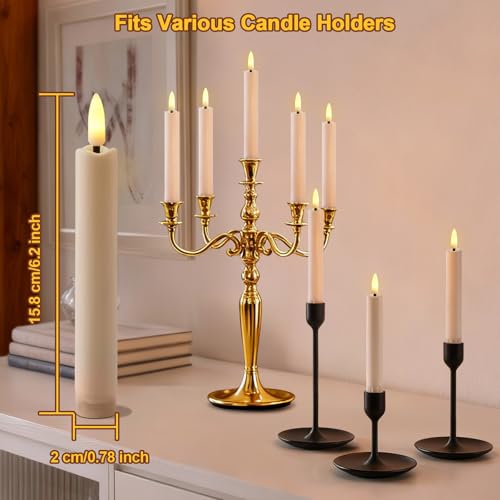 Rechargeable Flameless Taper Candles with Remote & Timer Set - Ivory, 12 Pieces