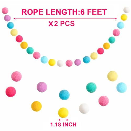 Colorful Easter Pom Pom Garland - Large 1.18 Inch Felt Balls, 13 Ft Spring Decor