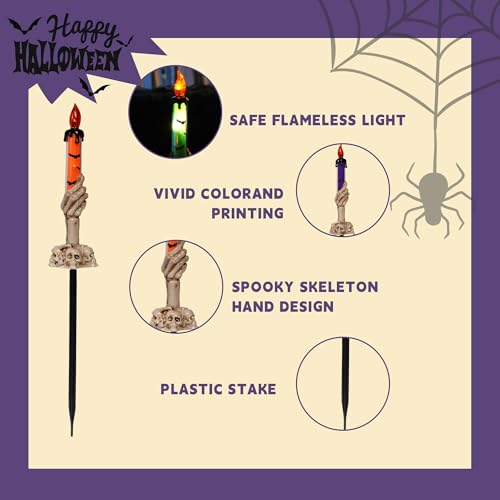 Halloween Skeleton Hand Lighted Candle Set - Purple, Orange, Green | 10 Pack Battery Operated Pathway Decor