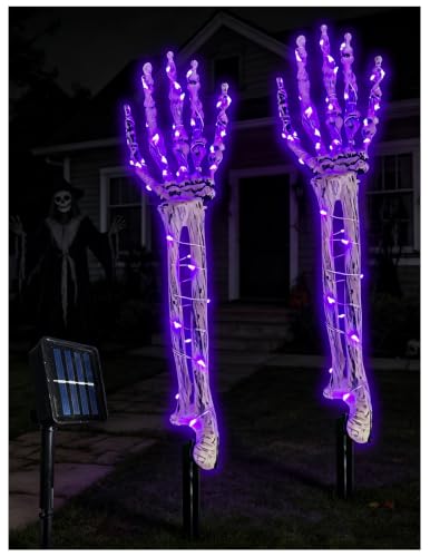 Halloween Skeleton Hands Stake Lights - Purple & Blue, 2 Pack Solar Pathway Decor