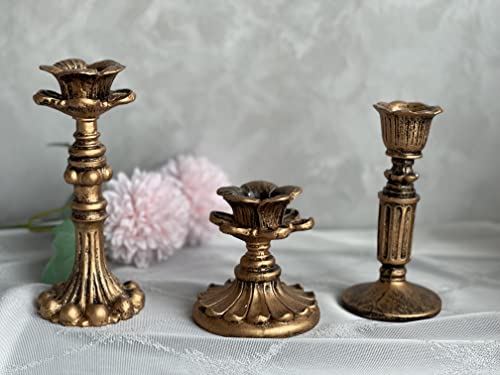 Bronze French Nostalgic Floral Resin Candle Holder Antique Decor - Variation E