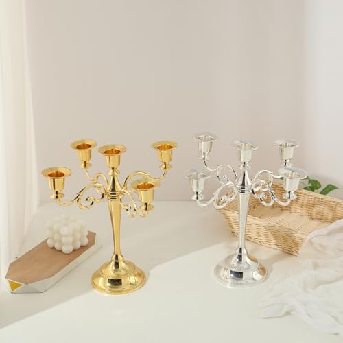 Black 5-Candle Metal Candelabra for Pillar & Taper Candles 10.6 Inch Tall Home Decor - Glod