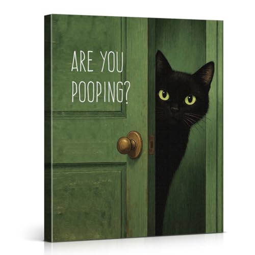 Funny Black Cat Bathroom Wall Art Print - Pooping Variation, 8x10 Canvas Framed