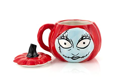 Nightmare Before Christmas Sally Pumpkin-Shaped Ceramic Mug with Lid - Christmas Variation, 26 Oz
