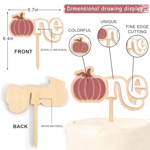 Halloween Pumpkin 1st Birthday Cake Topper - Mauve Wood & Acrylic 'One' with Fall Pumpkin Design