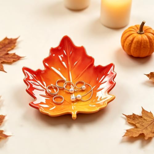 Autumn Maple Leaf Ceramic Trinket Tray - Fall Decor Jewelry Dish - Marple Leaf