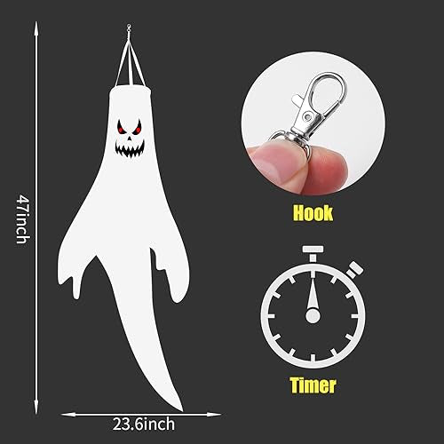 Scary Style Halloween Ghost Windsocks for Trees - Waterproof LED Outdoor Decorations, 4 Pcs