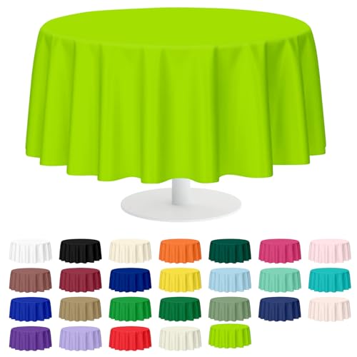 Disposable Lime Green Round Plastic Tablecloth 84 Inch - 2 Pack for Parties