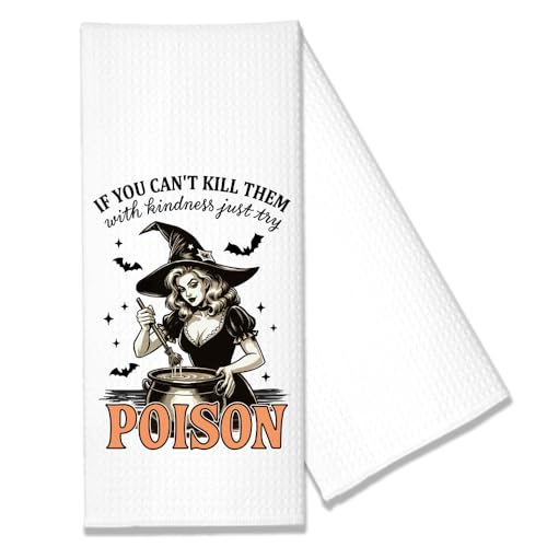 Humorous Witch Theme Kitchen Towel - White G Halloween Gift for Friend Coworker