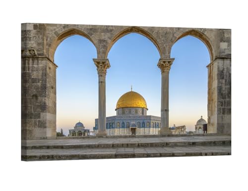 Al-Aqsa Mosque Canvas Wall Art - Dome of the Rock Religious Decor 36x24 Inches - Framed Ready to Hang