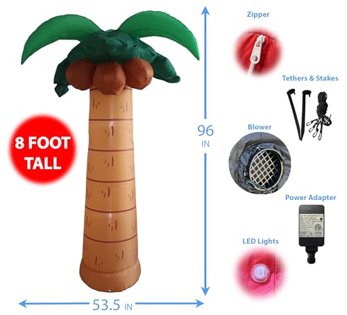 8 Foot Tall Inflatable Palm Tree with LED Lights for Parties and Outdoor Decor