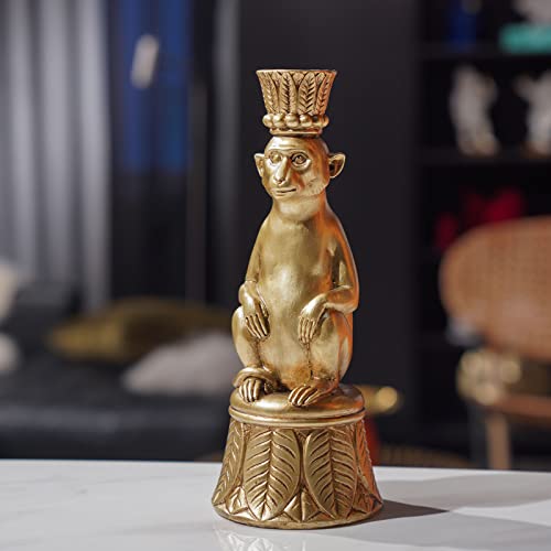 Monkey Candle Stick Holder - Gold Resin Table Decor, Unique Animal Gift