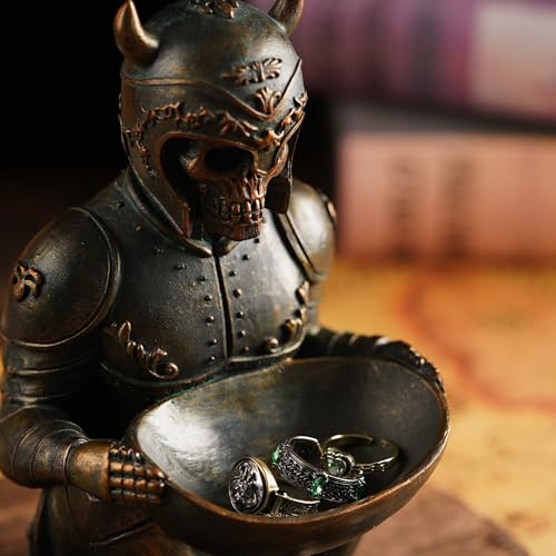 Viking Skeleton Jewelry Ring Holder Stand with Tray - Home Office Decor