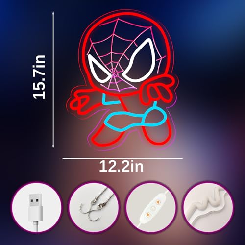 LED Spider Neon Sign for Wall Decor - Dimable Anime Light Up Display - Kids & Game Room Decoration - T-Spider Variation