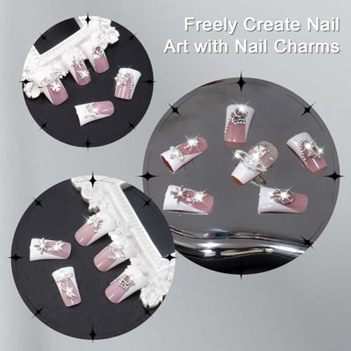 Silver Nail Charms Set - 3D Goth Metal Rhinestones & Accessories