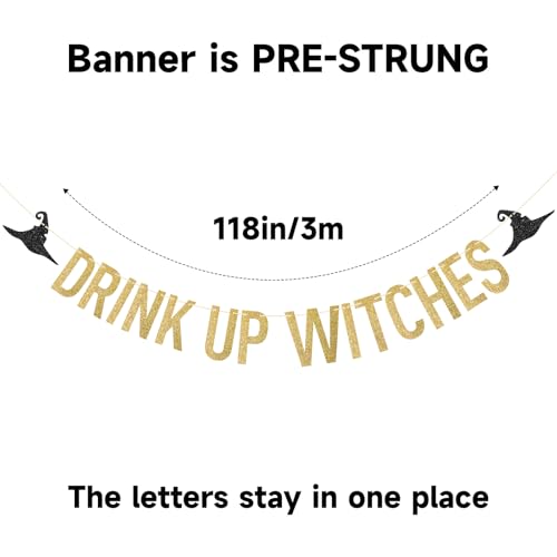 Halloween Witches Banner with Gold Glitter - Pre-Strung Party Decor